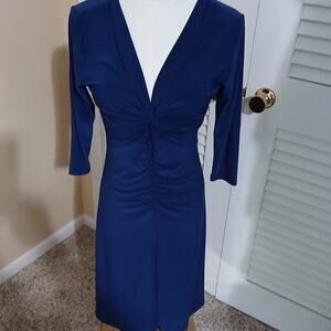Laundry by Shelli Segal Small Royal Blue Long-Sleeved Ruched V Neck Dress A Line